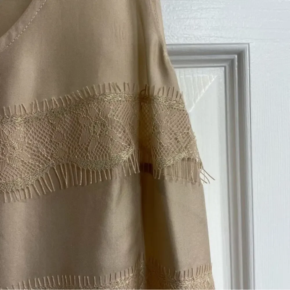 J. Crew Silk sleeveless tank top blouse Champagne nude gold fringe Women’s 0